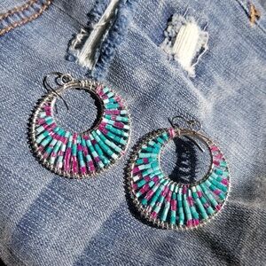 Bohemian Beaded hoop earrings. Drop & dangle Boho
